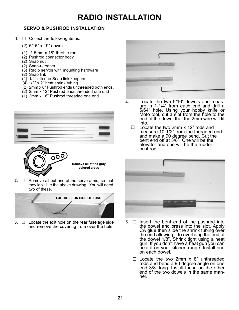 Radio installation | Carl Goldberg GPMA1968 Tiger 60 ARF User Manual | Page 21 / 27