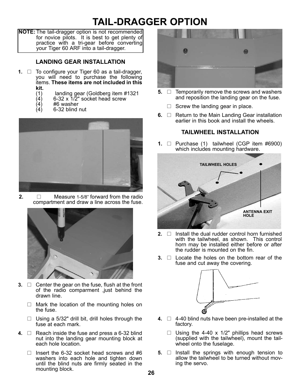 Tail-dragger option | Carl Goldberg GPMA1968 Tiger 60 ARF User Manual | Page 26 / 27