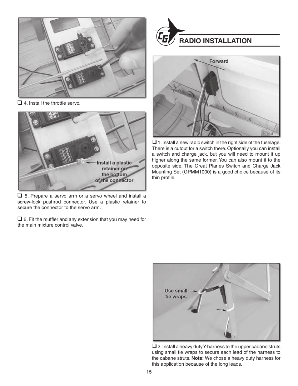 Radio installation | Carl Goldberg GBGA1047 User Manual | Page 15 / 24