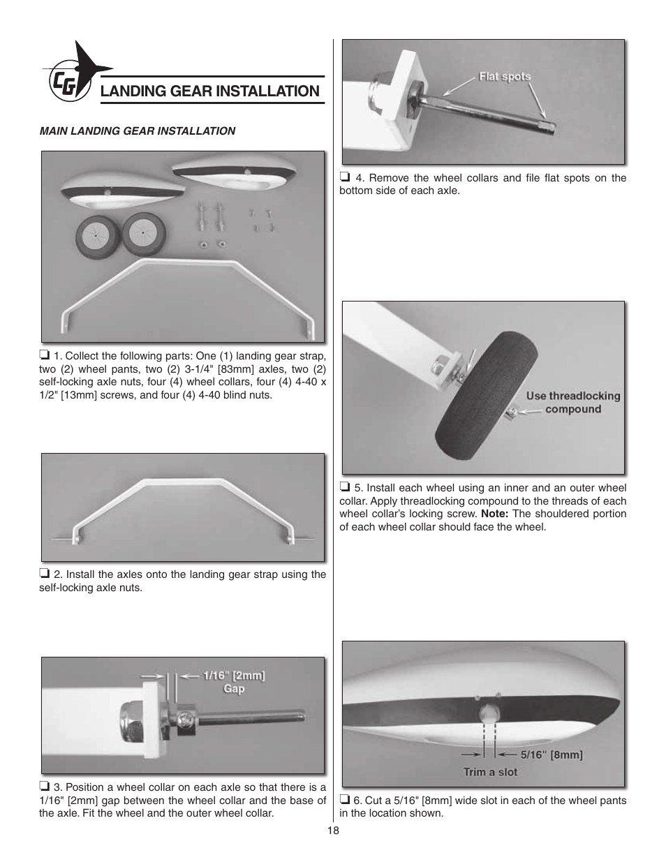 Landing gear installation | Carl Goldberg GBGA1047 User Manual | Page 18 / 24