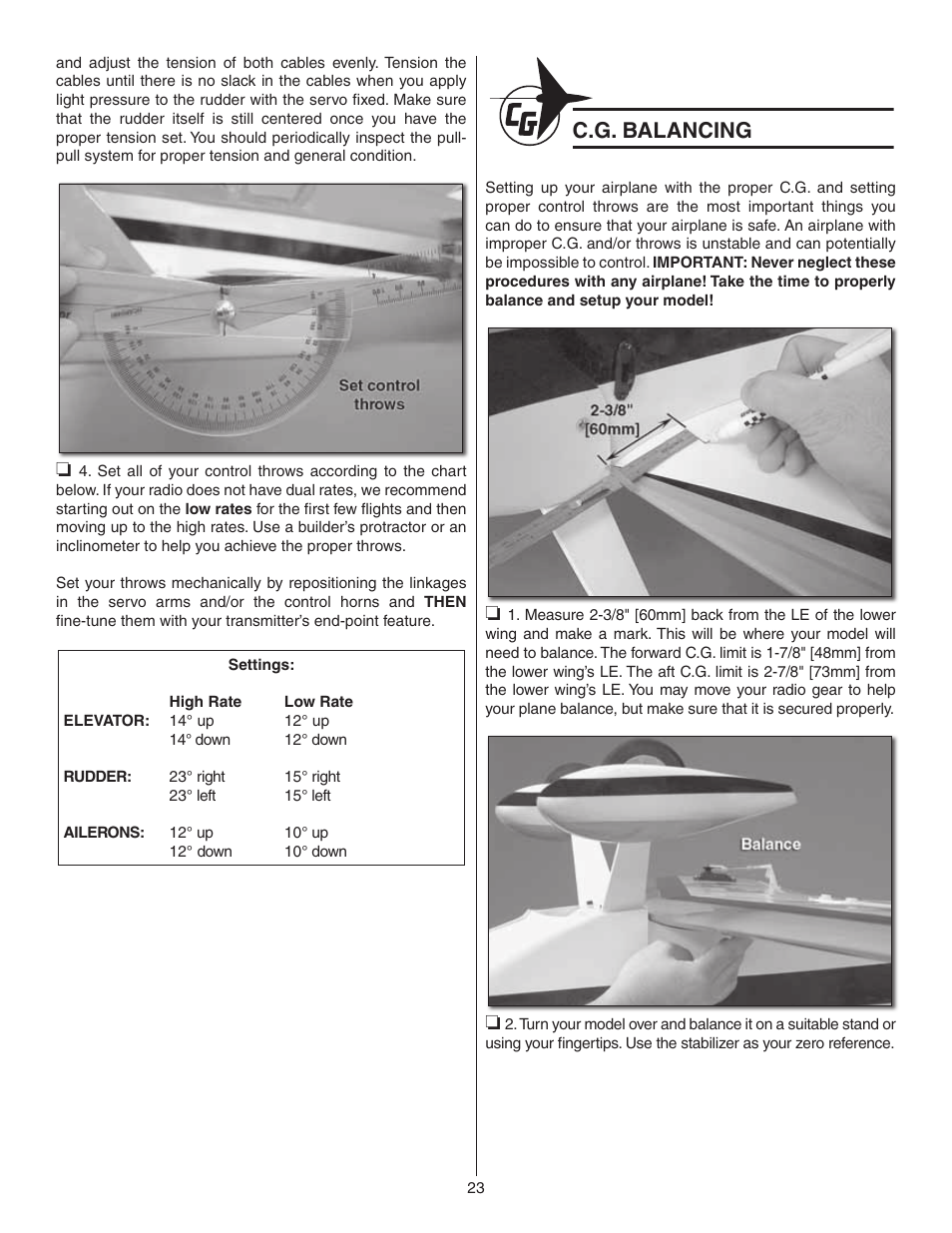 C.g. balancing | Carl Goldberg GBGA1047 User Manual | Page 23 / 24