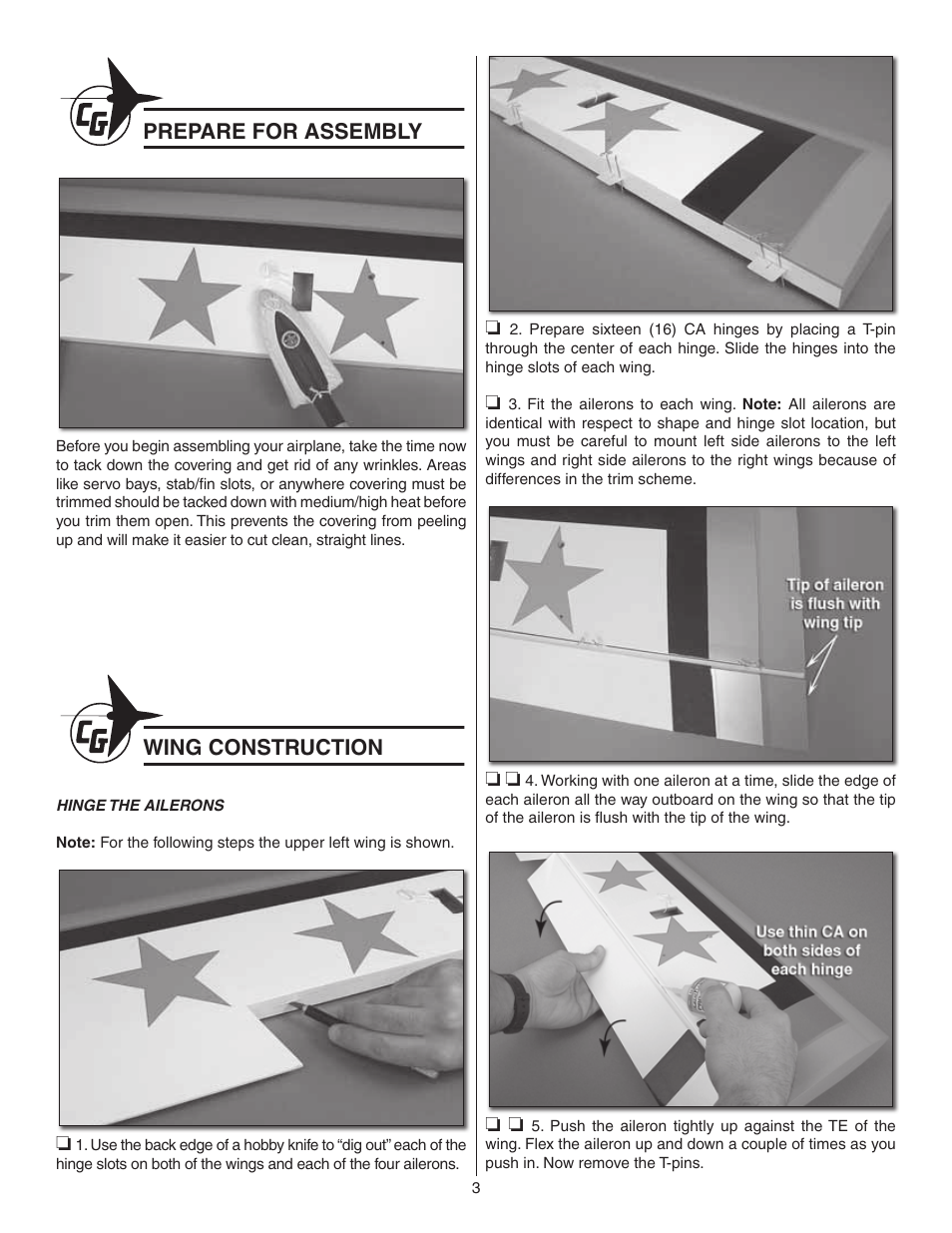 Prepare for assembly, Wing construction | Carl Goldberg GBGA1047 User Manual | Page 3 / 24