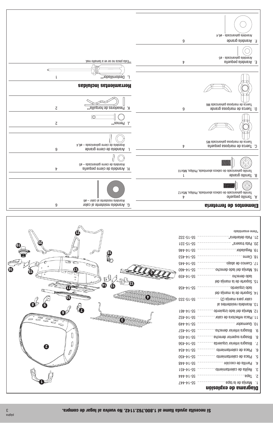 Elementos de ferretería, Herramientas incluidas, Diagrama de explosión | Blue Rhino 253402 User Manual | Page 11 / 16