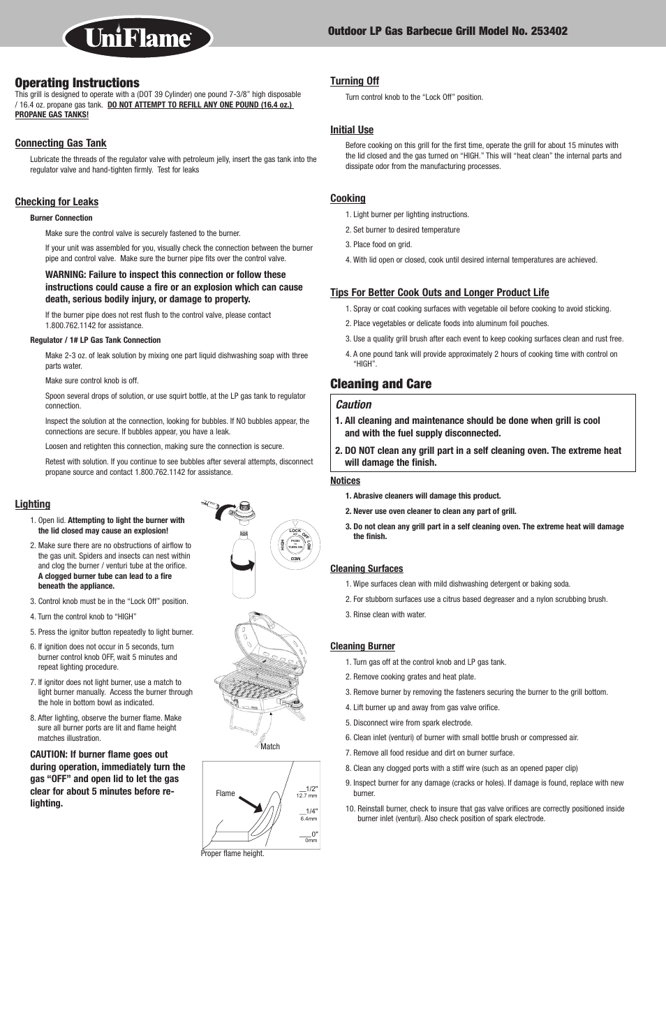 Cleaning and care, Operating instructions, Caution | Blue Rhino 253402 User Manual | Page 6 / 16