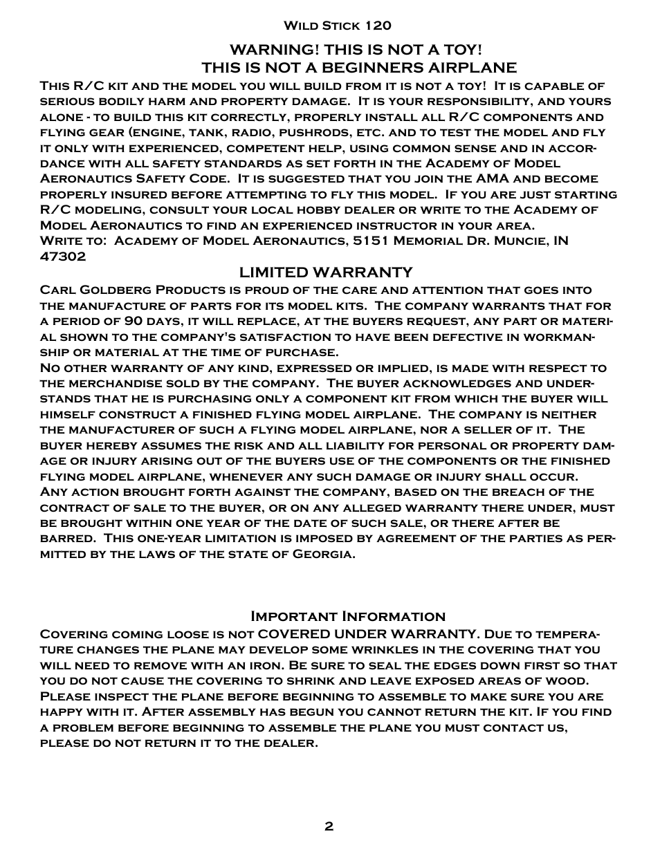 Carl Goldberg GBGA1084 User Manual | Page 2 / 24