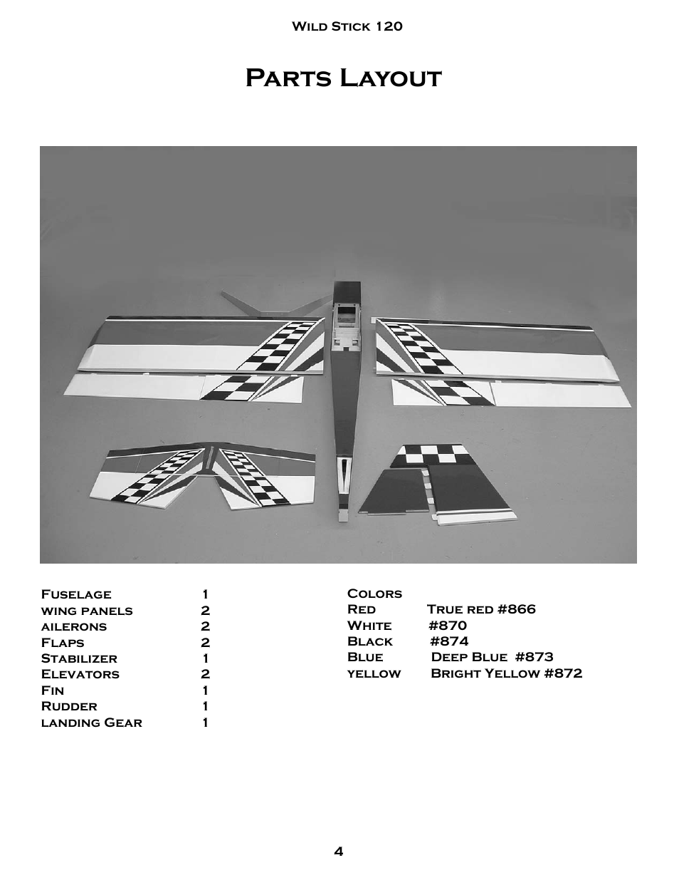 Parts layout | Carl Goldberg GBGA1084 User Manual | Page 4 / 24
