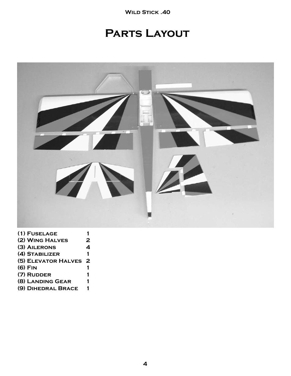 Parts layout | Carl Goldberg GBGA1083 User Manual | Page 4 / 20