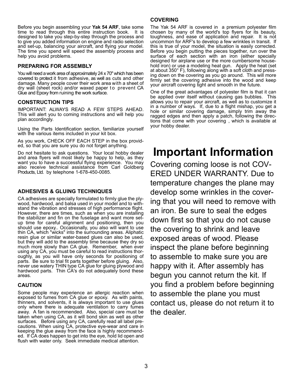 Important information | Carl Goldberg GBGA1043 User Manual | Page 3 / 21