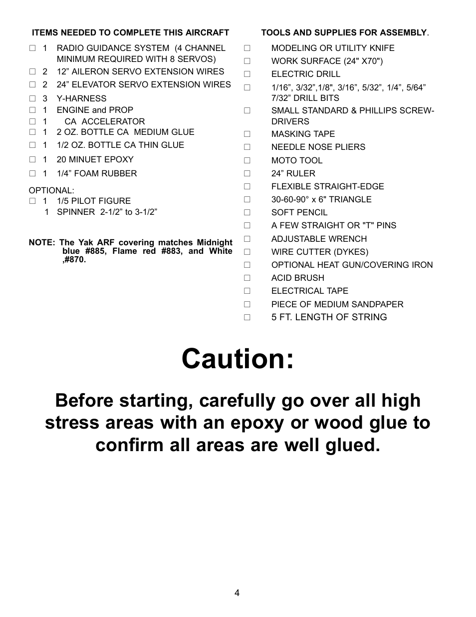 Caution | Carl Goldberg GBGA1043 User Manual | Page 4 / 21