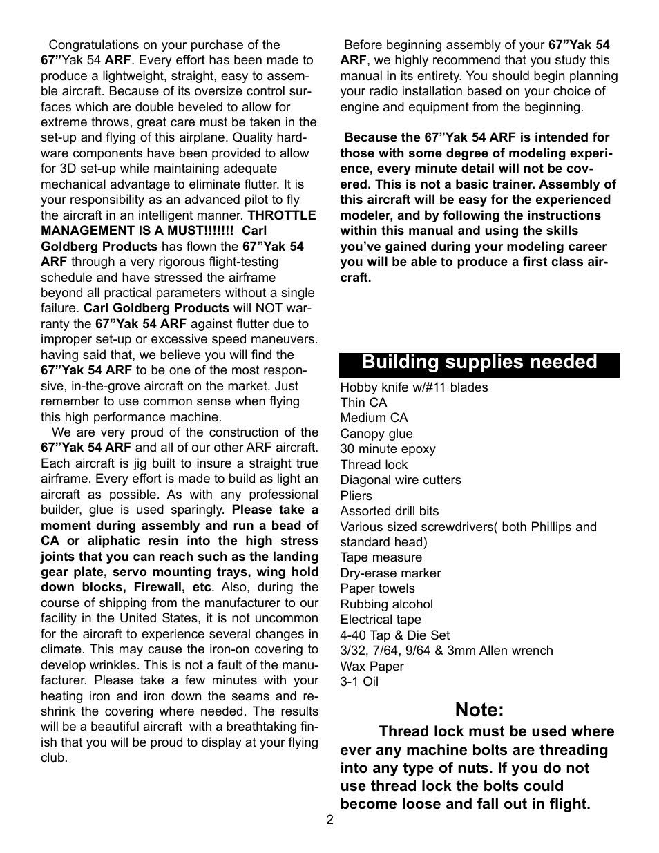 Building supplies needed | Carl Goldberg GBGA1044 User Manual | Page 2 / 22