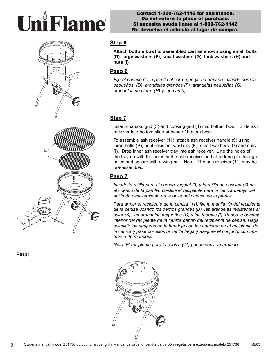 Step 6, Paso 6, Step 7 | Paso 7, Final | Blue Rhino Charcoal Chill 251736 User Manual | Page 10 / 21