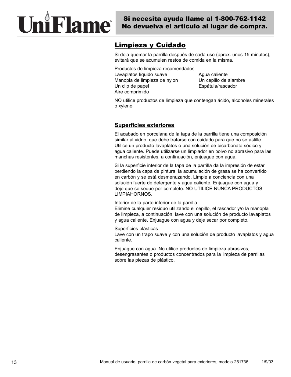 Limpieza y cuidado | Blue Rhino Charcoal Chill 251736 User Manual | Page 14 / 21
