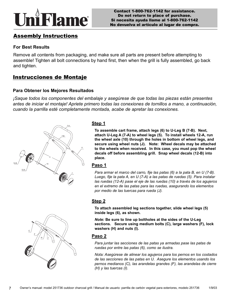 Assembly instructions, Instrucciones de montaje, Step 1 | Paso 1, Step 2, Paso 2 | Blue Rhino Charcoal Chill 251736 User Manual | Page 8 / 21