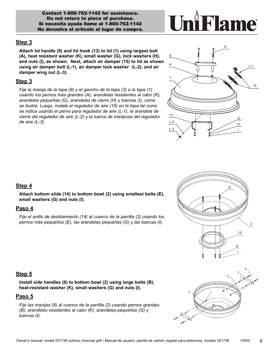 Step 3, Step 4, Paso 4 | Step 5, Paso 5 | Blue Rhino Charcoal Chill 251736 User Manual | Page 9 / 21
