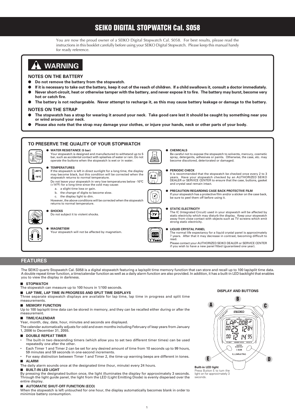 CEI S058 SEIKO User Manual | 5 pages