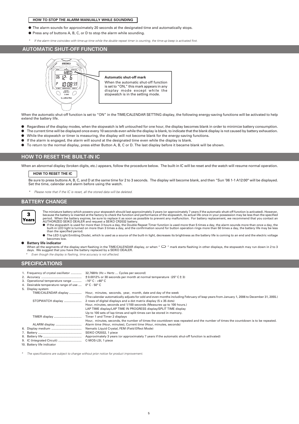 How to reset the built-in ic | CEI S058 SEIKO User Manual | Page 5 / 5