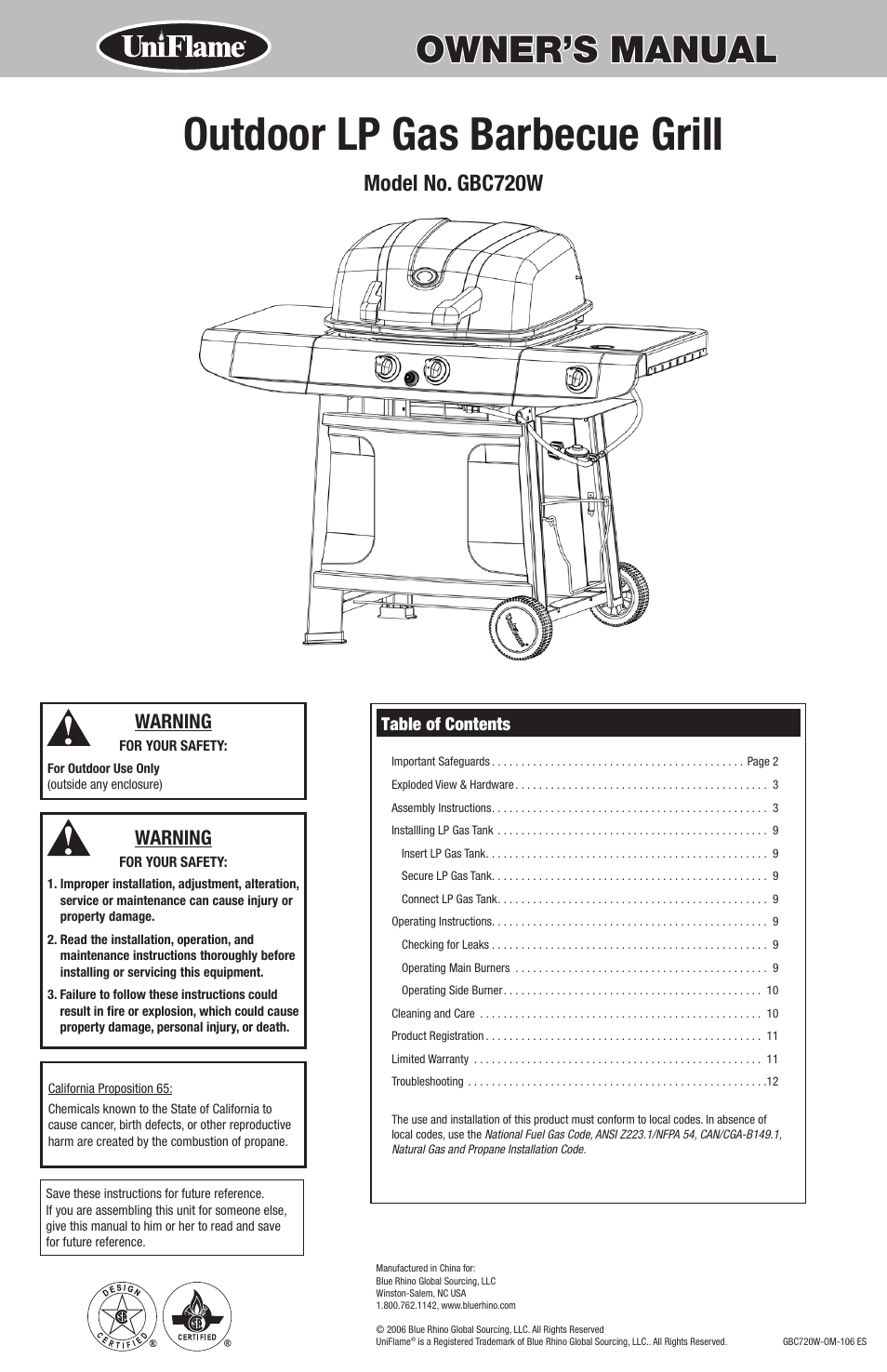 Blue Rhino GBC720W User Manual | 24 pages
