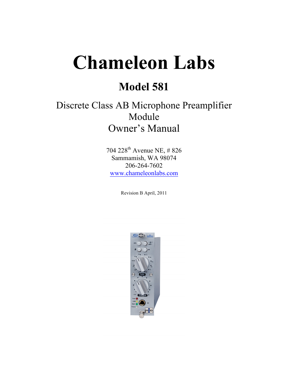 Chameleon Labs 500 Series User Manual | 8 pages