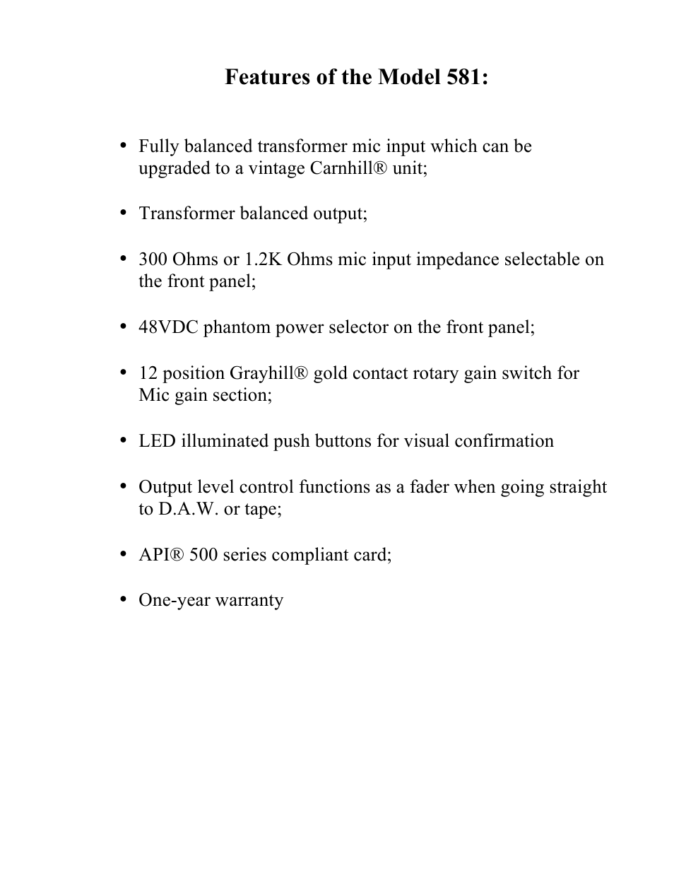 Features of the model 581 | Chameleon Labs 500 Series User Manual | Page 3 / 8