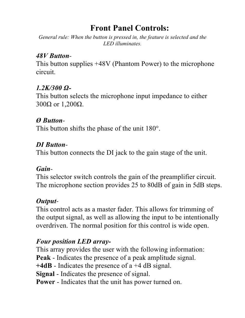 Front panel controls | Chameleon Labs 500 Series User Manual | Page 4 / 8