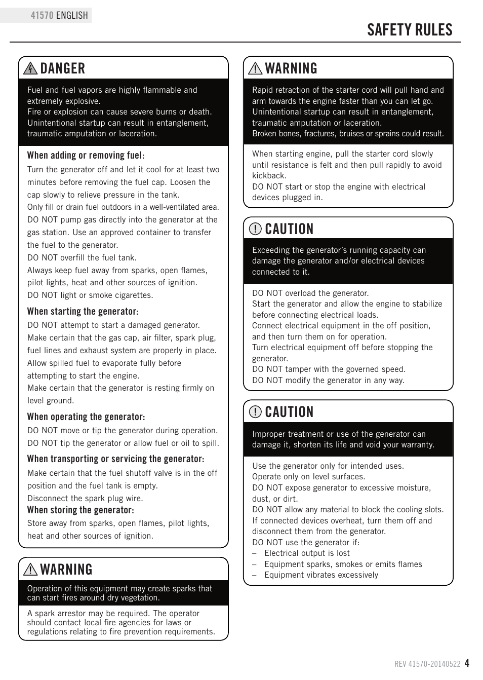 Safety rules, Caution, Warning | Danger | Champion Power Equipment 41570 User Manual | Page 7 / 32