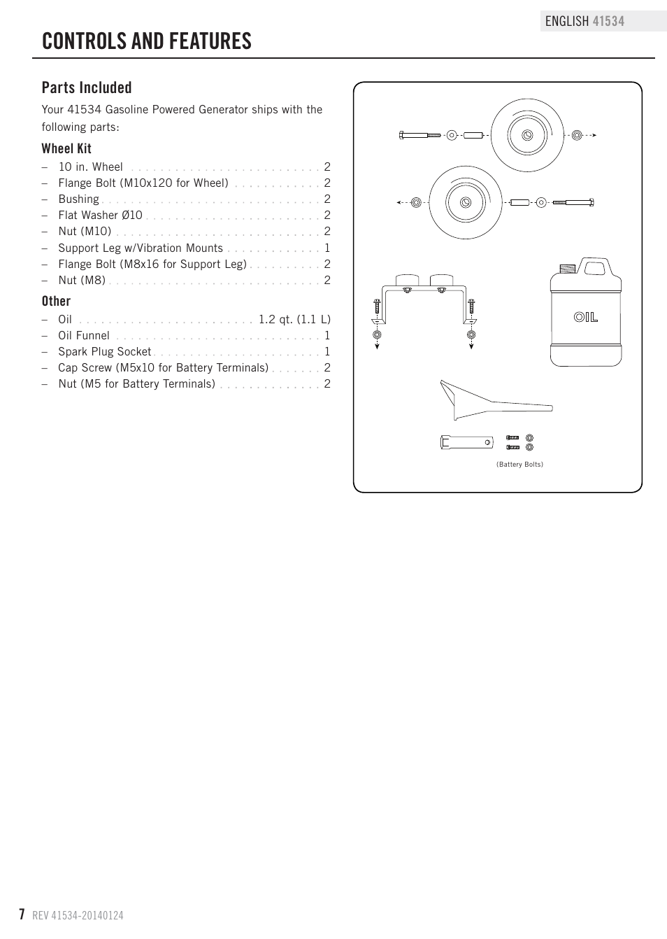 Controls and features, Parts included | Champion Power Equipment 41534 User Manual | Page 10 / 30