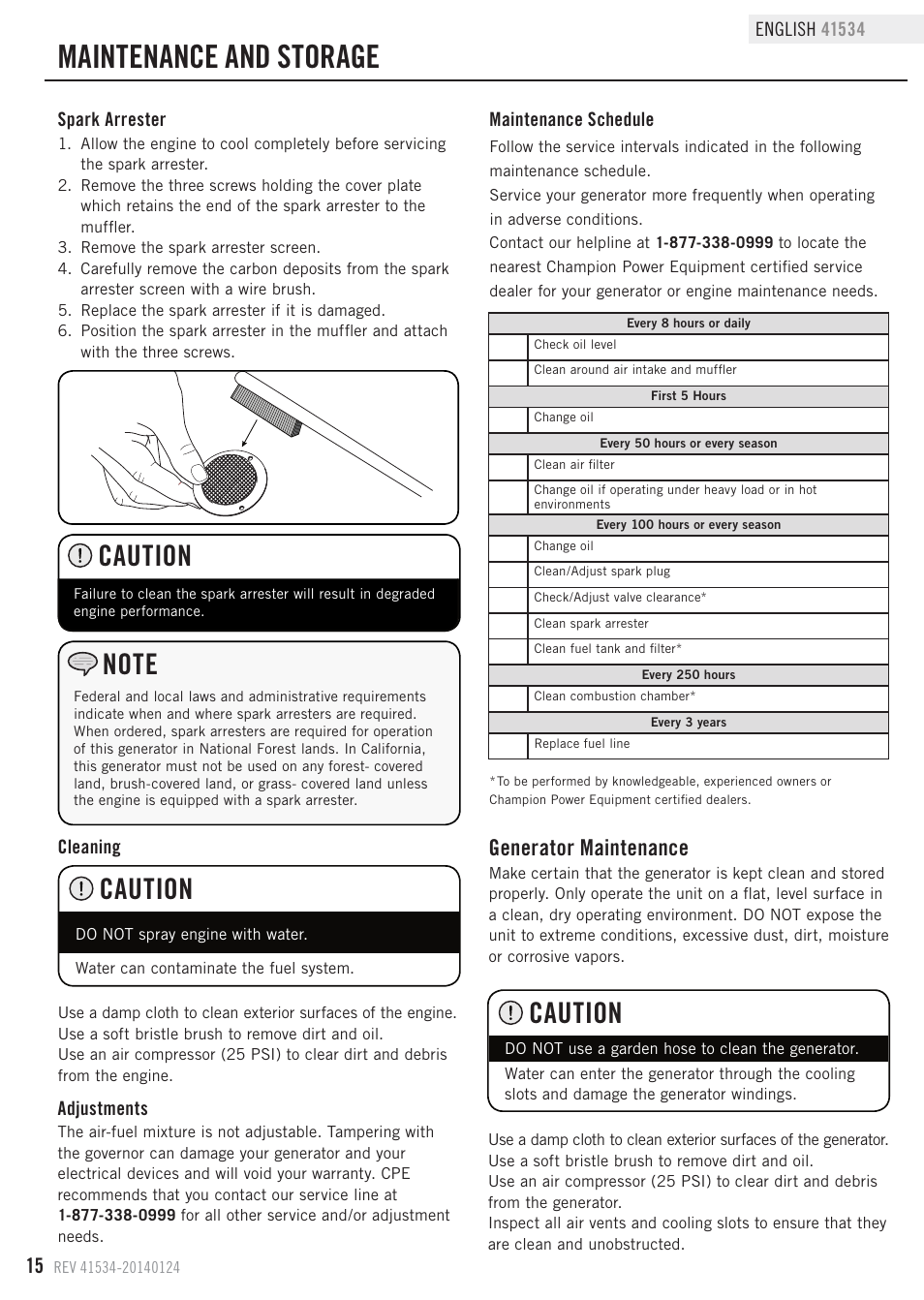 Maintenance and storage, Caution, Generator maintenance | Champion Power Equipment 41534 User Manual | Page 18 / 30