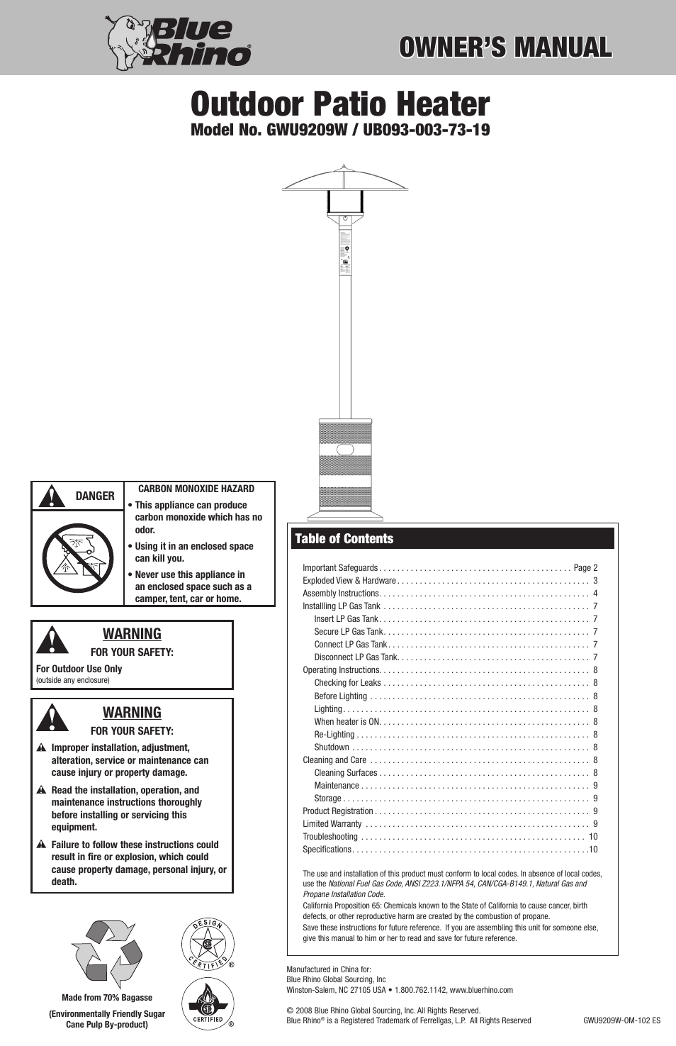 Blue Rhino GWU9209W User Manual | 20 pages