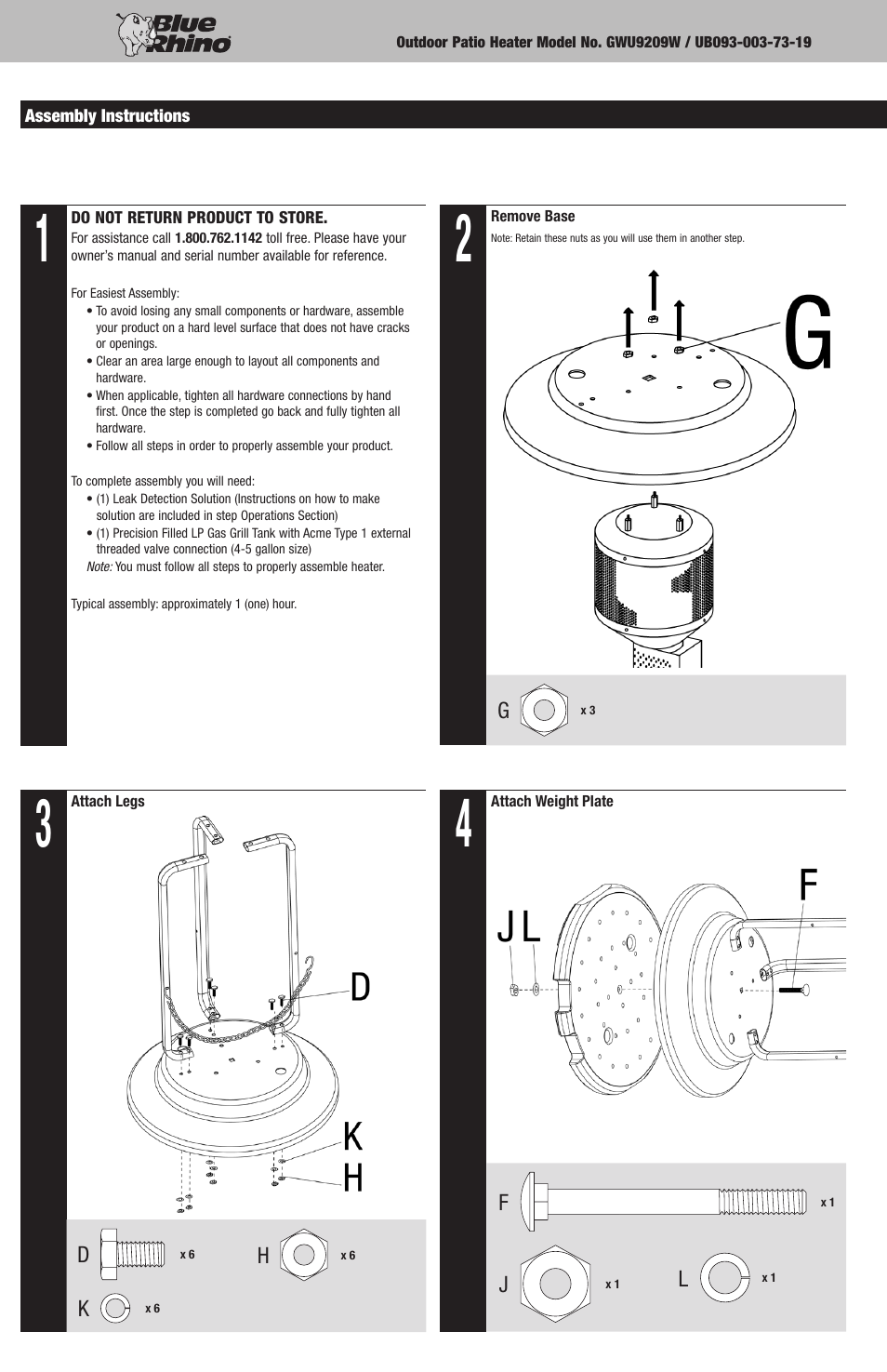 Blue Rhino GWU9209W User Manual | Page 4 / 20