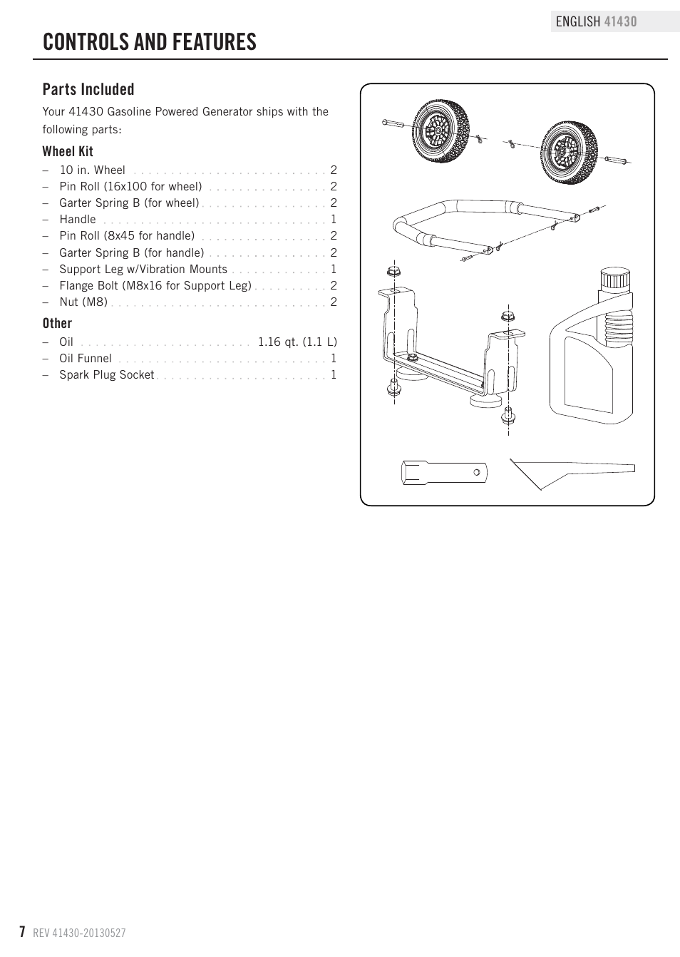 Controls and features, Parts included | Champion Power Equipment 41430 User Manual | Page 10 / 30