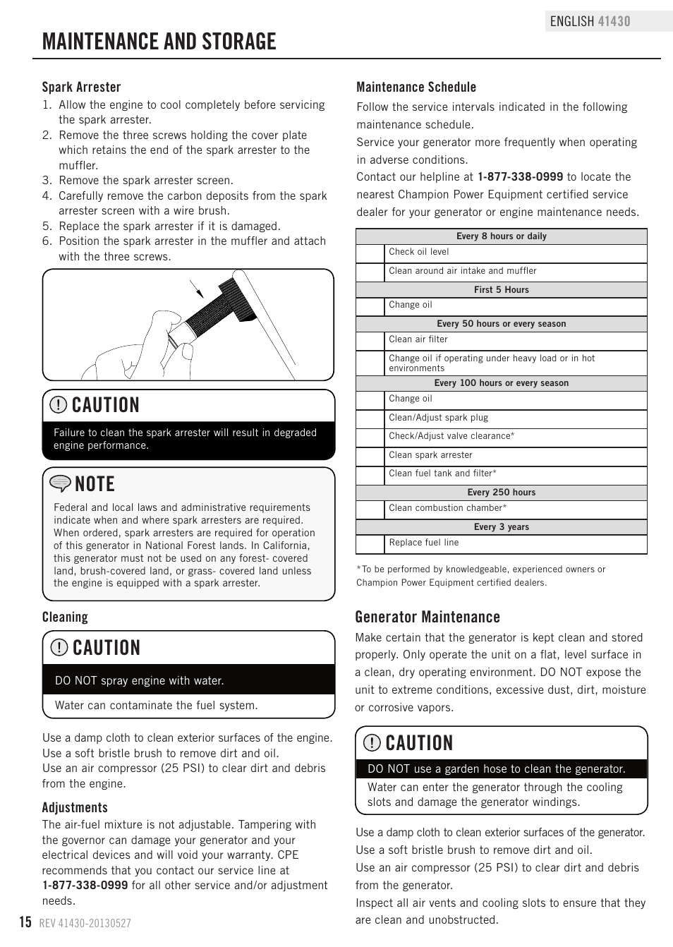 Maintenance and storage, Caution, Generator maintenance | Champion Power Equipment 41430 User Manual | Page 18 / 30