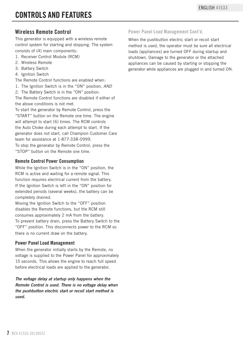 Controls and features, Wireless remote control | Champion Power Equipment 41533 User Manual | Page 10 / 32