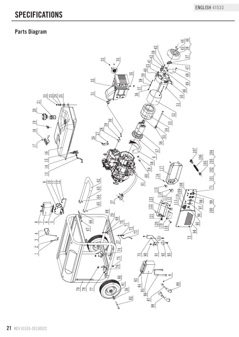 Specifications, Parts diagram | Champion Power Equipment 41533 User Manual | Page 24 / 32