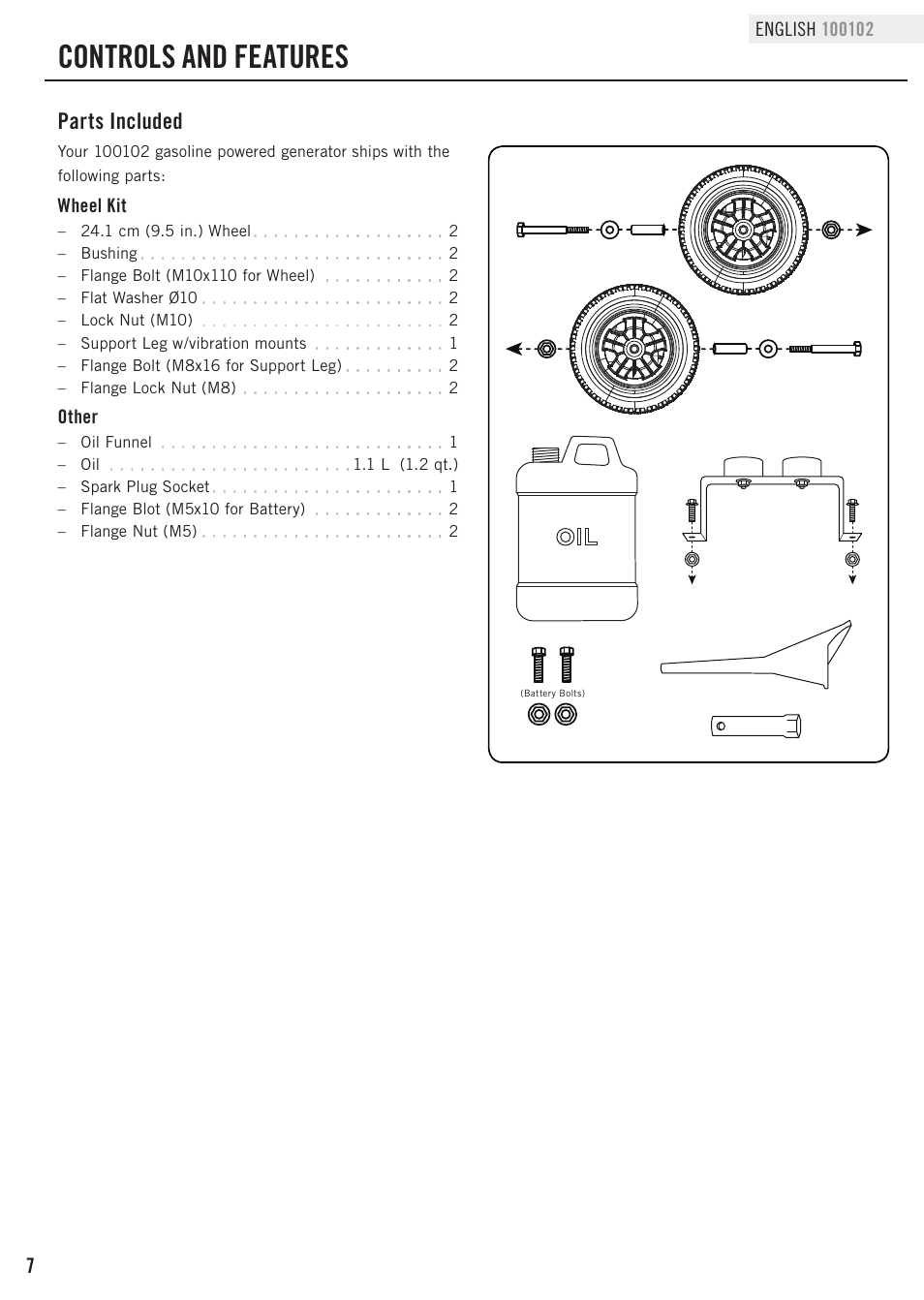 Controls and features, Parts included | Champion Power Equipment 100102 User Manual | Page 10 / 30