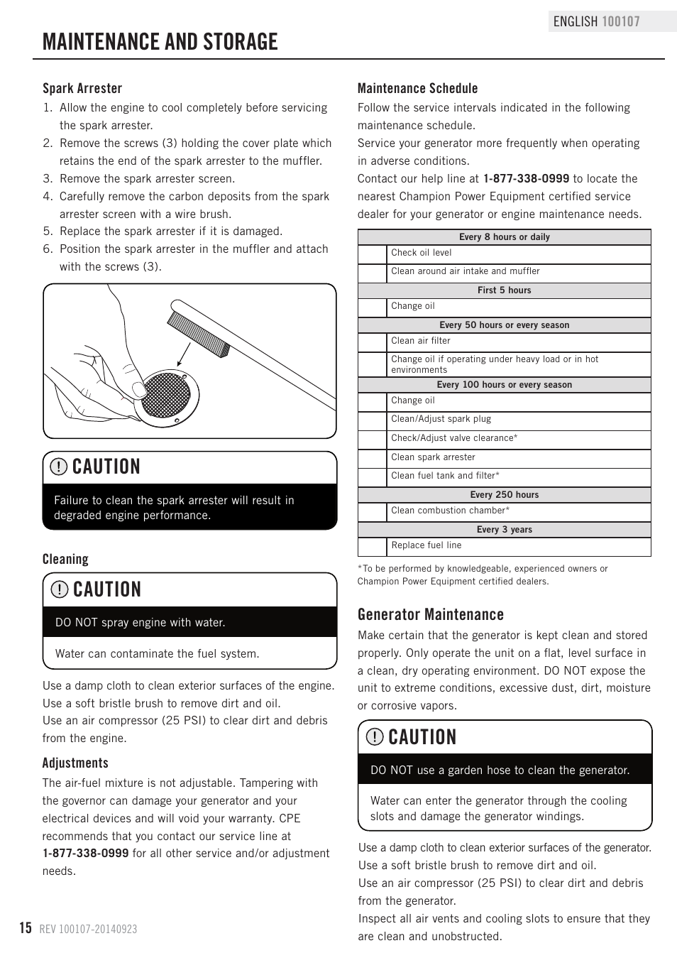 Maintenance and storage, Caution, Generator maintenance | Champion Power Equipment 100107 User Manual | Page 18 / 30