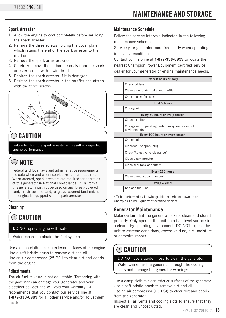 Maintenance and storage, Caution, Generator maintenance | Champion Power Equipment 71532 User Manual | Page 21 / 33