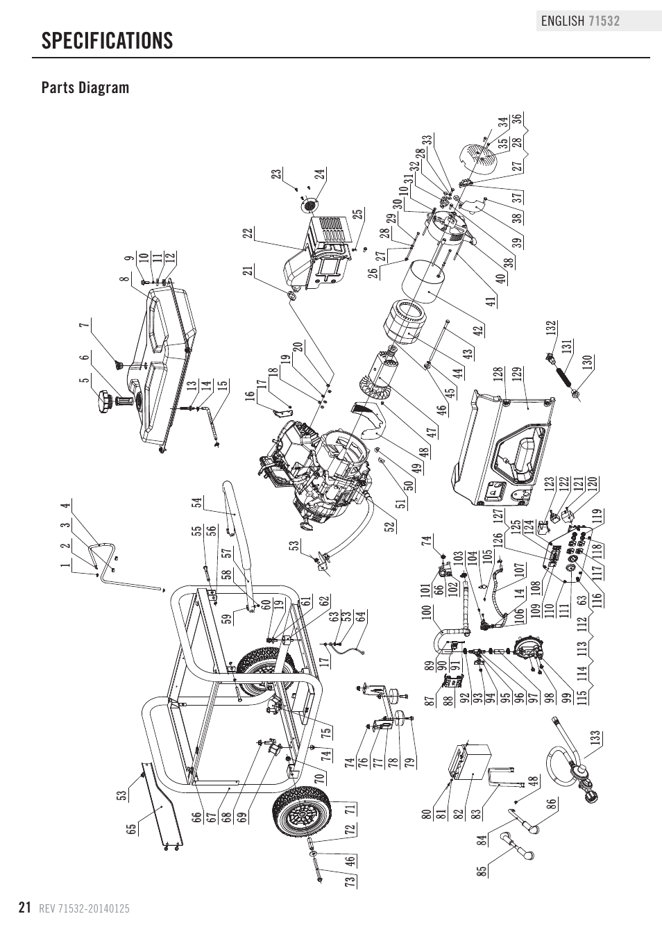 Specifications, Parts diagram | Champion Power Equipment 71532 User Manual | Page 24 / 33