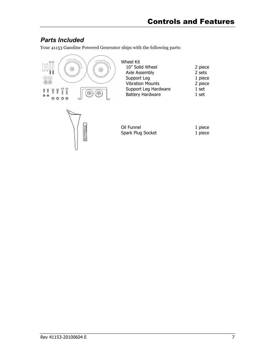 Controls and features, Parts included | Champion Power Equipment 41153 User Manual | Page 10 / 29