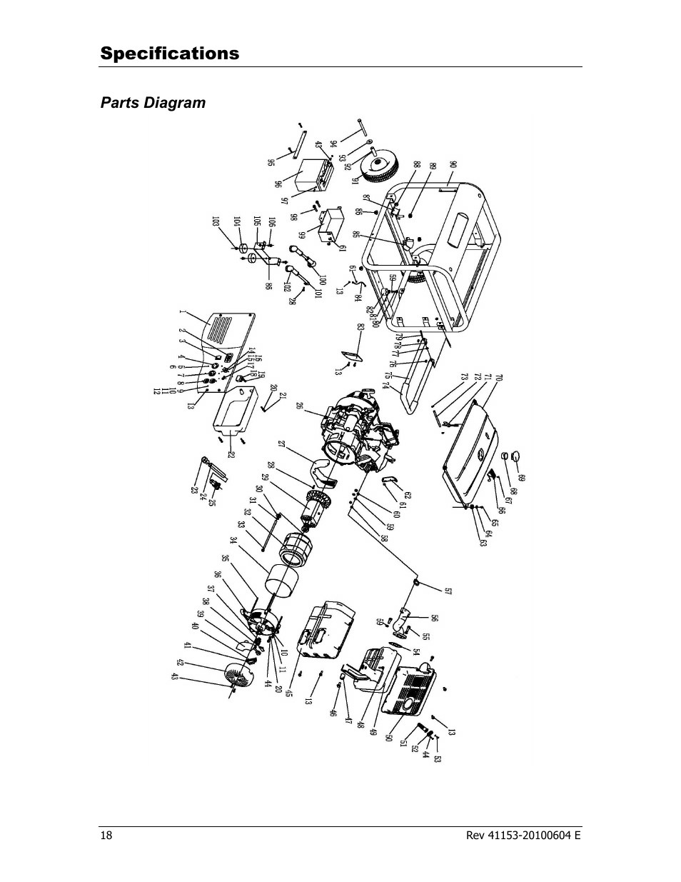 Specifications, Parts diagram | Champion Power Equipment 41153 User Manual | Page 21 / 29