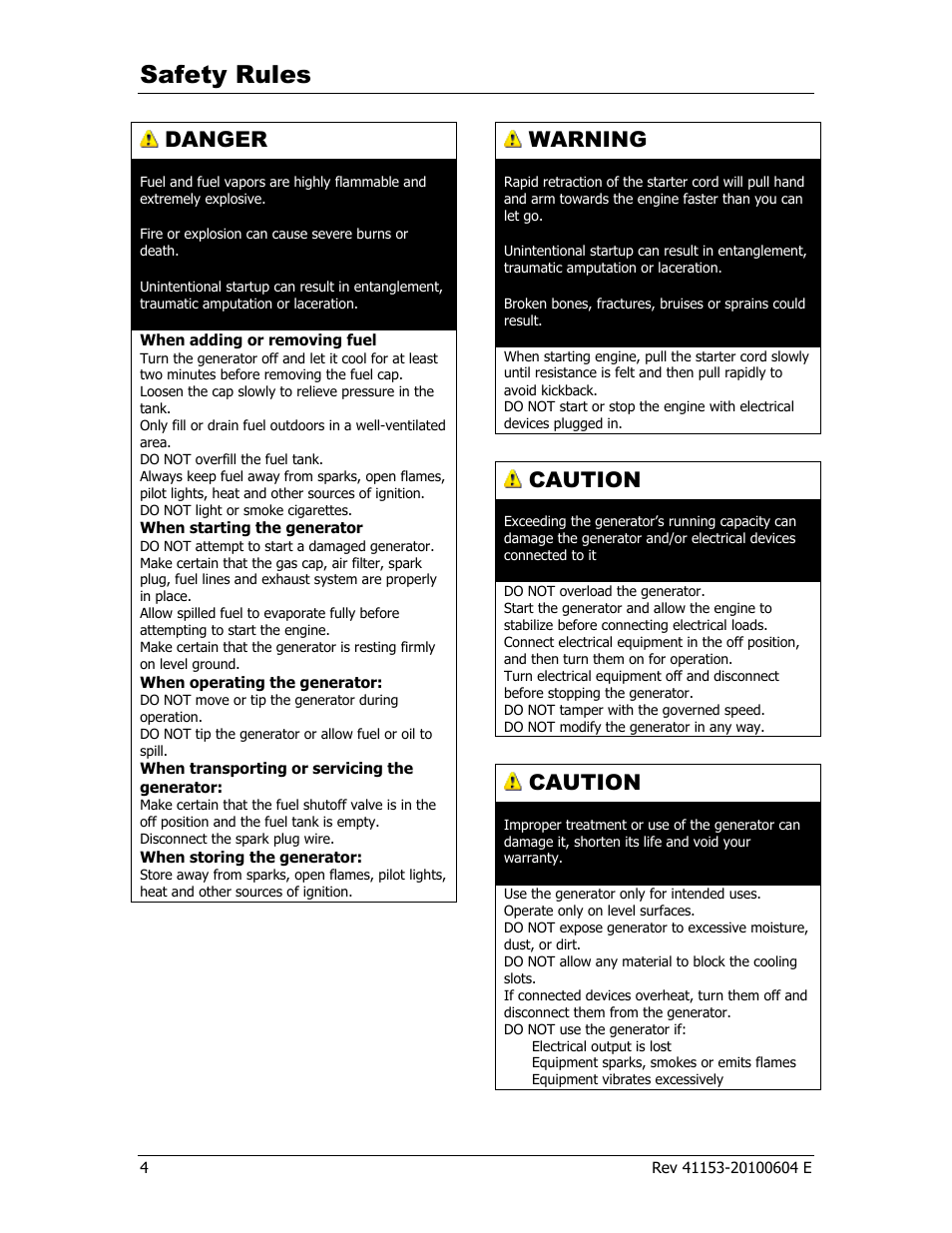 Safety rules, Danger, Warning | Caution | Champion Power Equipment 41153 User Manual | Page 7 / 29