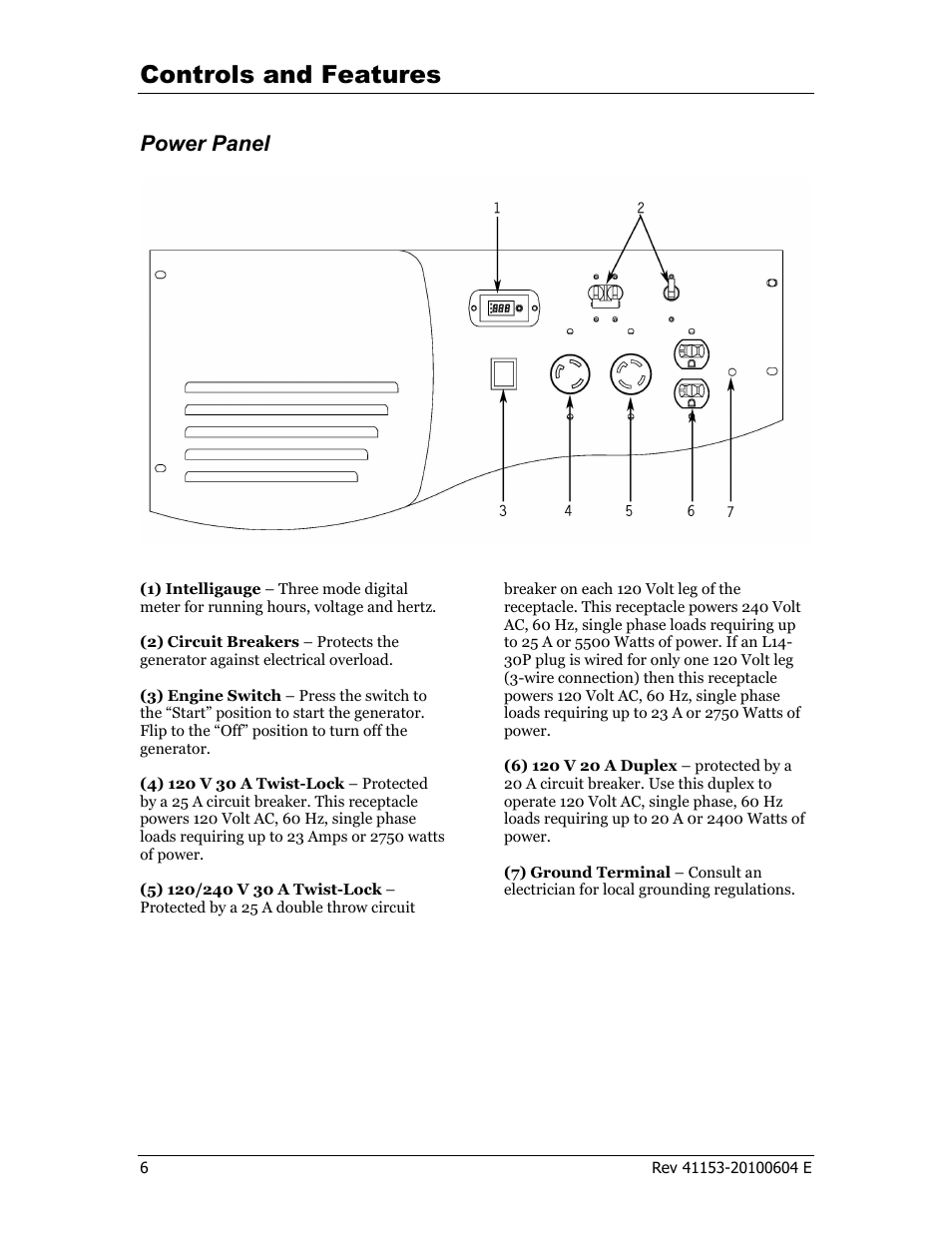 Controls and features, Power panel | Champion Power Equipment 41153 User Manual | Page 9 / 29