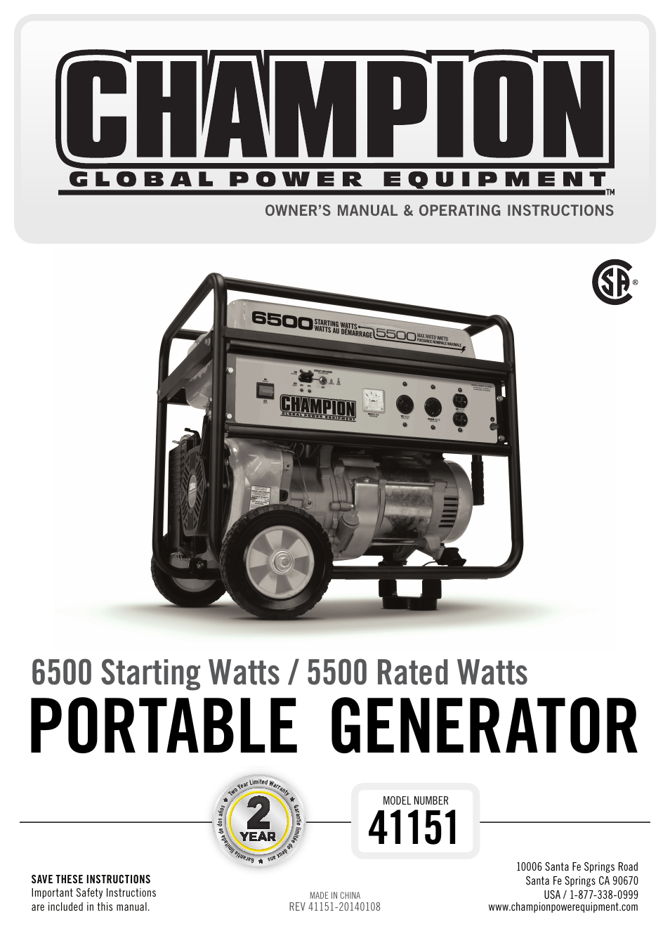 Champion Power Equipment 41151 User Manual | 29 pages