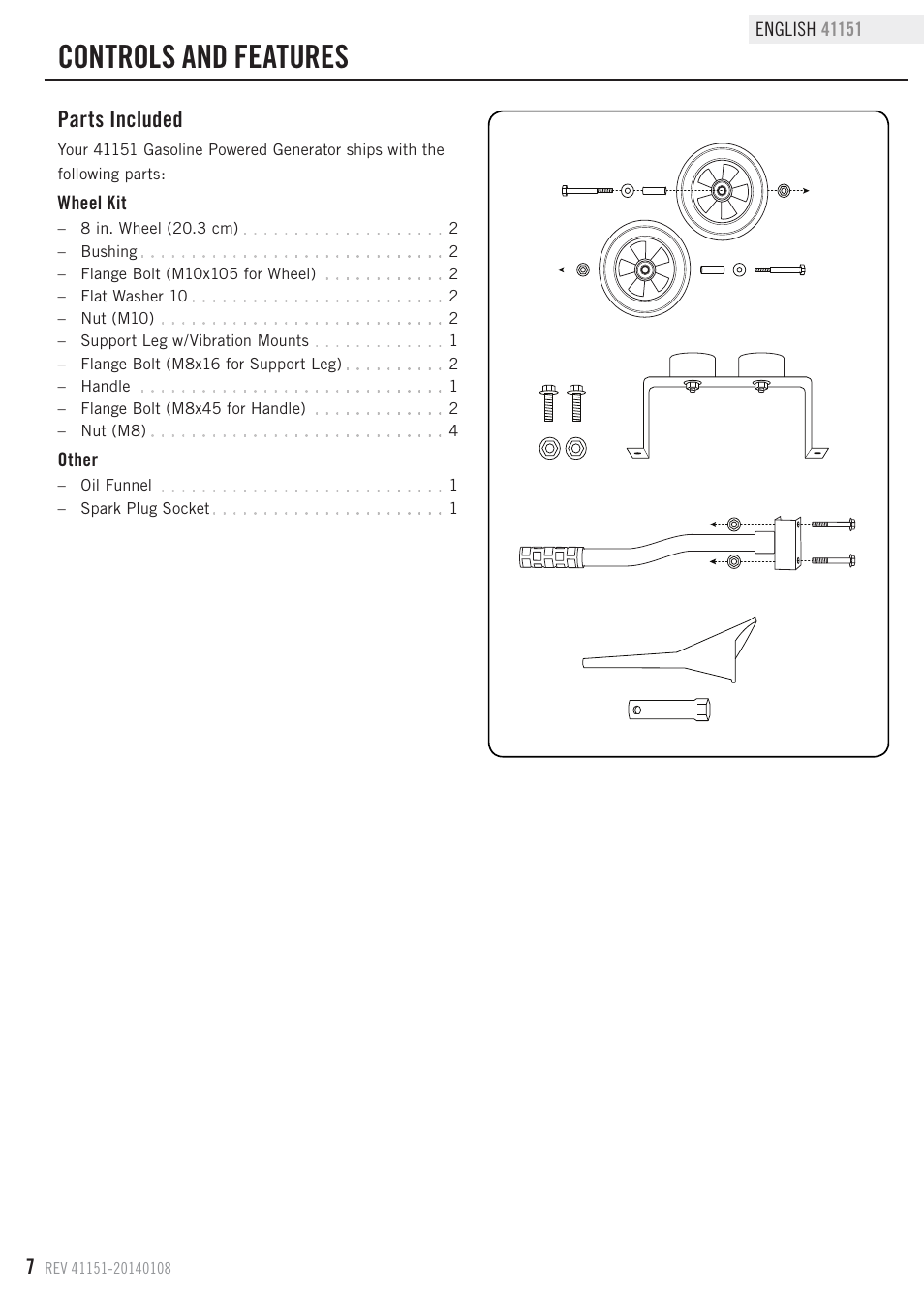 Controls and features, Parts included | Champion Power Equipment 41151 User Manual | Page 10 / 29