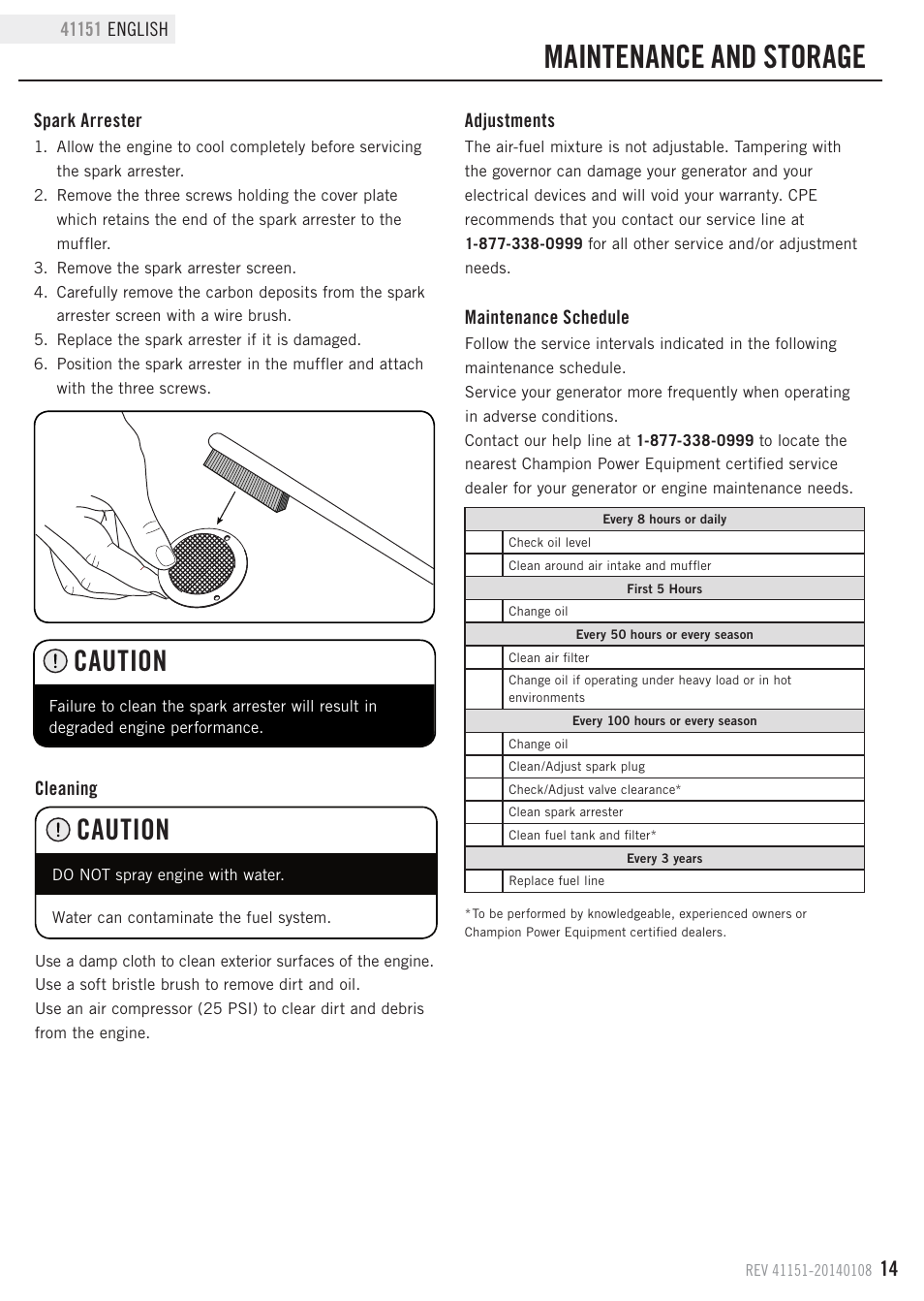 Maintenance and storage, Caution | Champion Power Equipment 41151 User Manual | Page 17 / 29