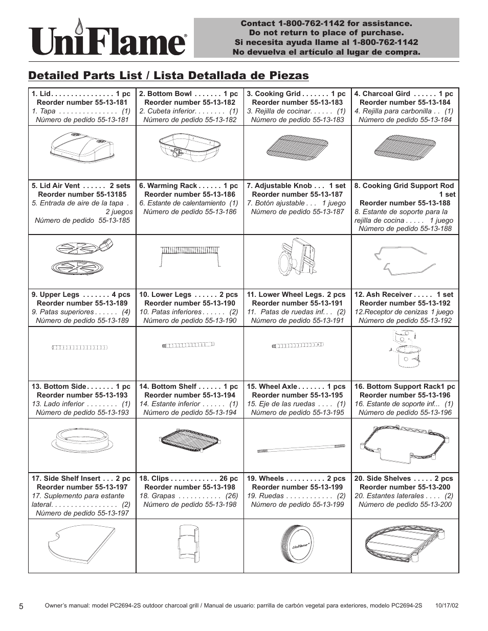Detailed parts list / lista detallada de piezas | Blue Rhino PC2694-2S User Manual | Page 6 / 23
