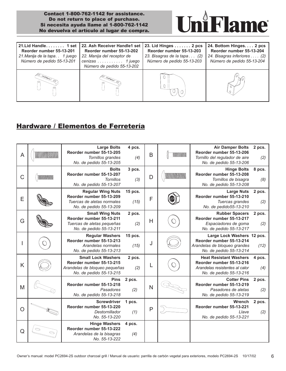 Hardware / elementos de ferretería | Blue Rhino PC2694-2S User Manual | Page 7 / 23