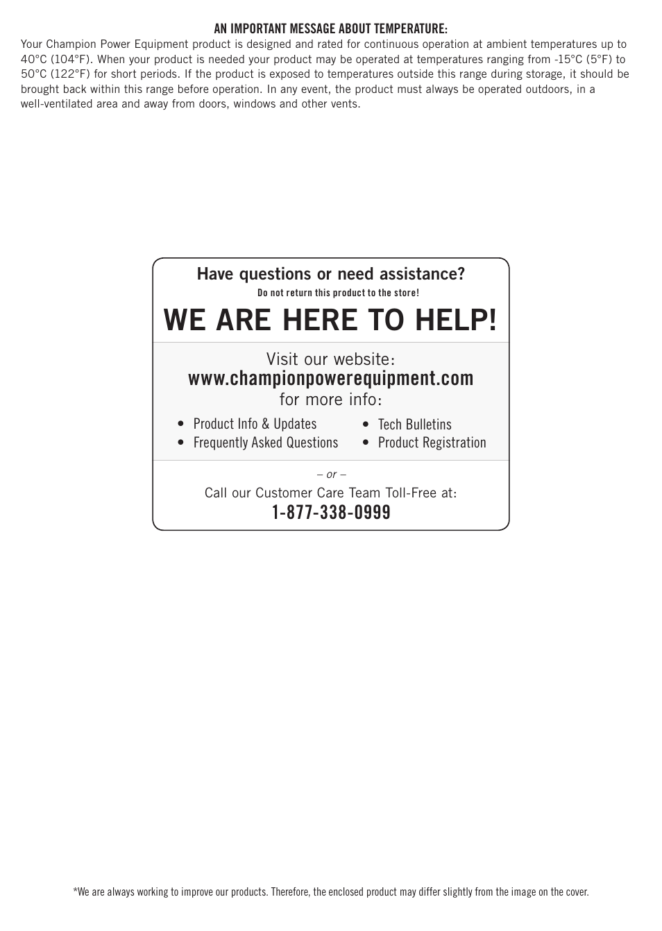 We are here to help | Champion Power Equipment 100106 User Manual | Page 2 / 30