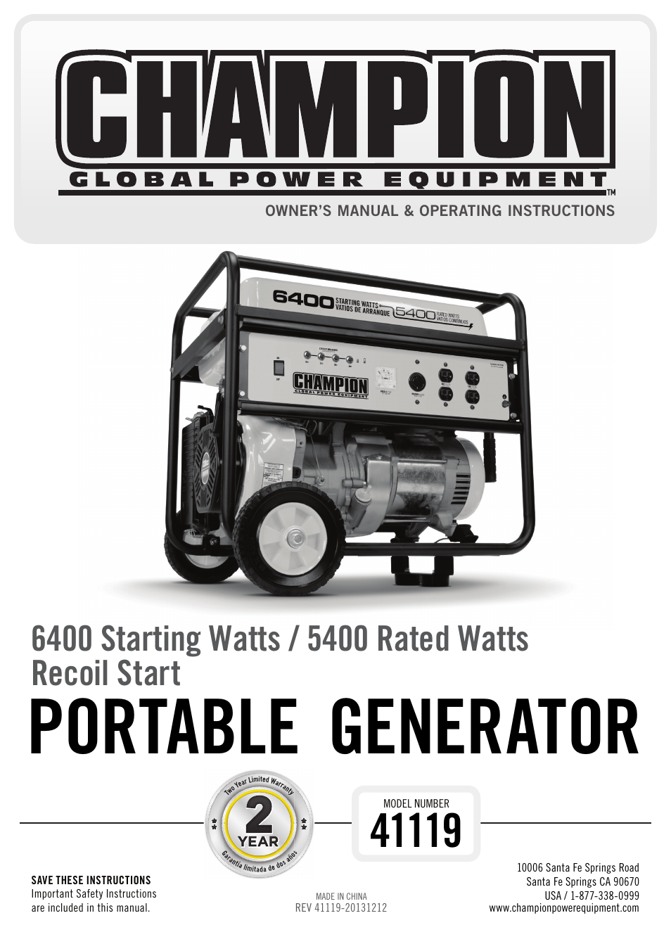 Champion Power Equipment 41119 User Manual | 30 pages