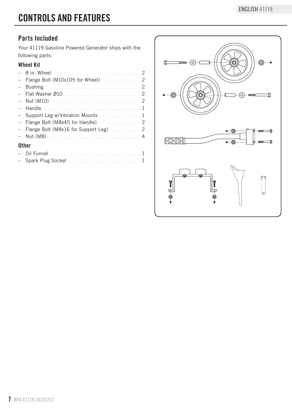 Controls and features, Parts included | Champion Power Equipment 41119 User Manual | Page 10 / 30