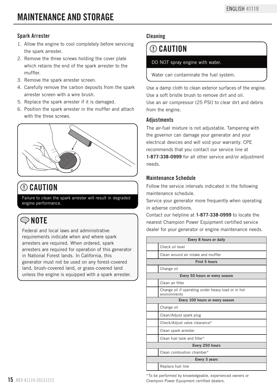 Maintenance and storage, Caution | Champion Power Equipment 41119 User Manual | Page 18 / 30